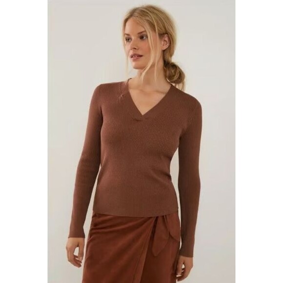 Maeve Anthropologie Thea V-Neck Sweater in Brown Size SMALL - Picture 6 of 6